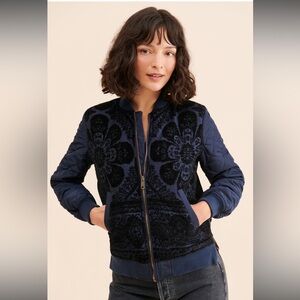 Anthropologie Navy and Black Floral Bomber Jacket